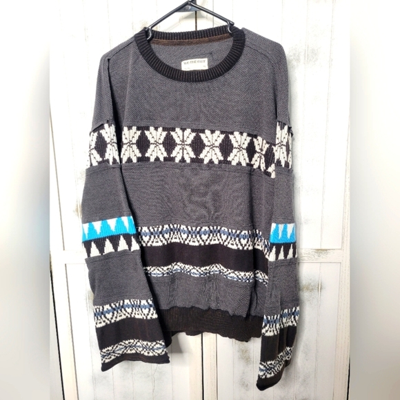 Nwot Free People Gray Combo Fair Isles Sweater Oversized Medium - Picture 1 of 5